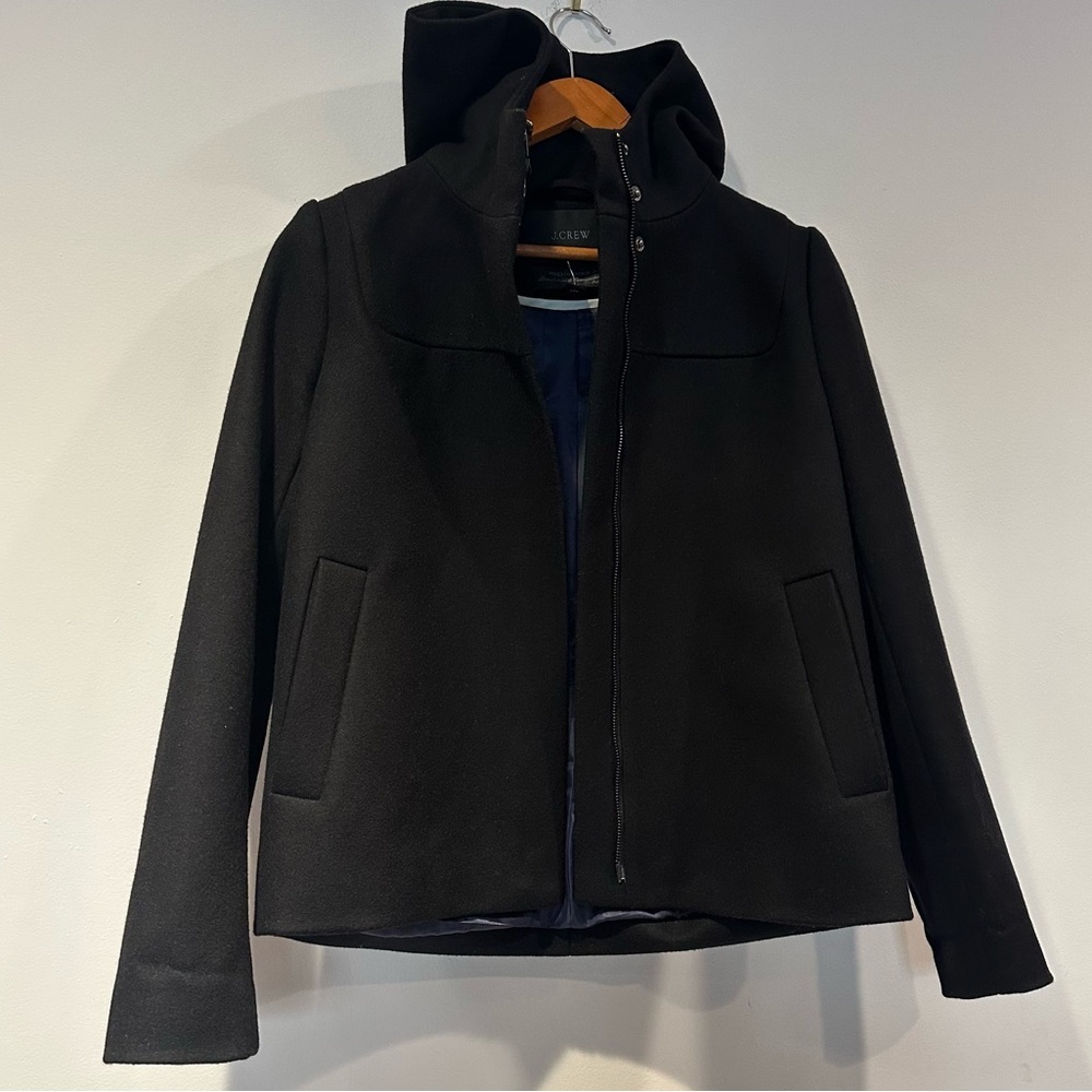 J. Crew Women's Melton Wool Hooded Jacket In Black - Picture 5 of 7